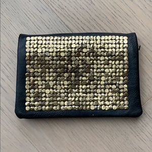 Gold Studded Black Faux Leather Clutch Crossbody